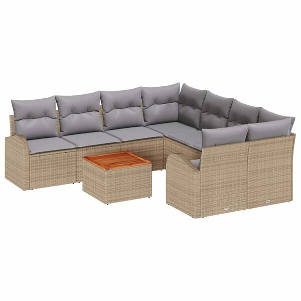 vidaXL Set Divano da Giardino 9 pcs Beige e Grigio Chiaro polyrattan