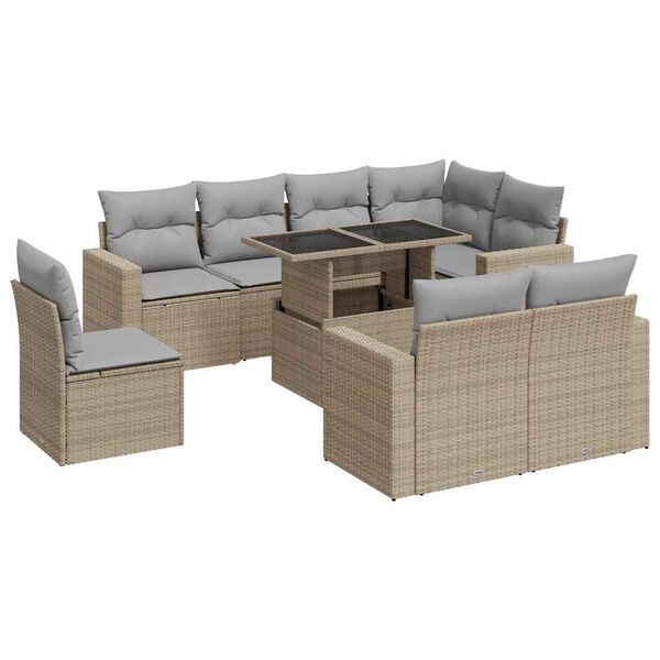 vidaXL Set Divano da Giardino 9 pz con Cuscini Beige in Polyrattan
