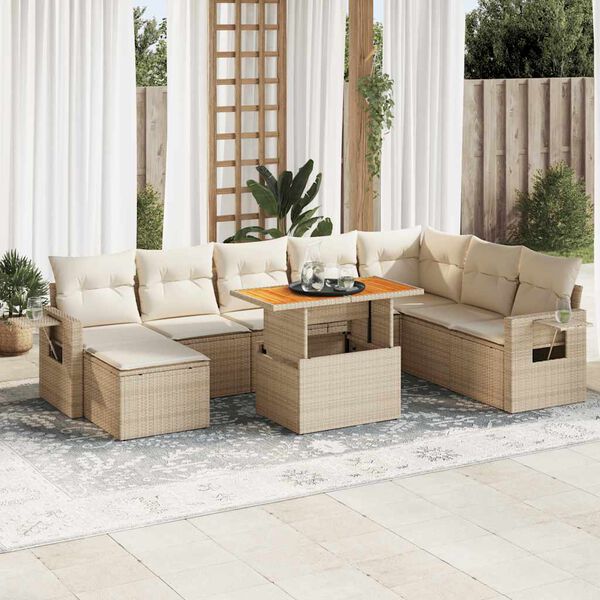 vidaXL Set Divano da Giardino 9 pz con Cuscini Beige in Polyrattan