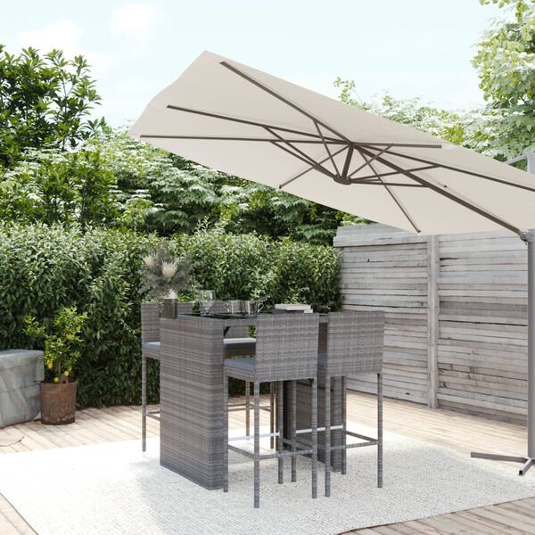 vidaXL Set Bar da Giardino 5 pz con Cuscini in Polyrattan Grigio