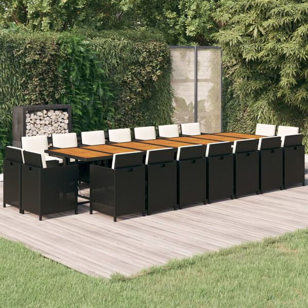 vidaXL Set da Pranzo da Giardino 19 pz con Cuscini in Polyrattan Nero