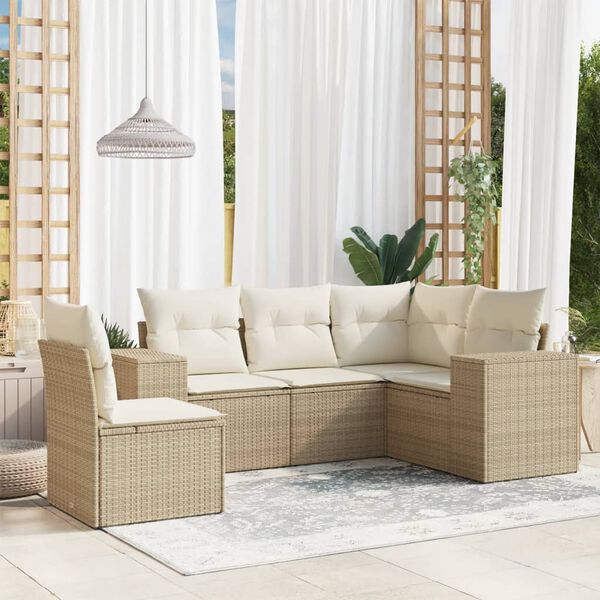 vidaXL Set Divano da Giardino 5 pz con Cuscini Beige in Polyrattan