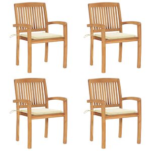 vidaXL Sedie da Giardino Impilabili 4 pz con Cuscini Massello di Teak