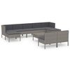 vidaXL Set Divani da Giardino 10 pz con Cuscini in Polyrattan Grigio