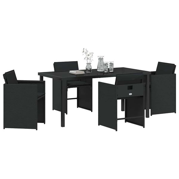 vidaXL Set da Pranzo per Giardino con cuscino 5 pcs Nero polyrattan