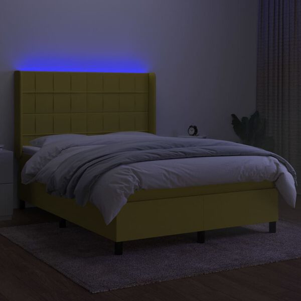 vidaXL Letto a Molle con Materasso e LED Verde 140x190 cm in Tessuto