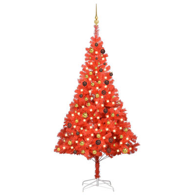 vidaXL Set Albero Natale Artificiale con LED e Palline Rosso 210cm PVC