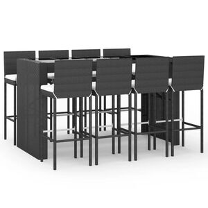 vidaXL Set Bar da Giardino 9 pz con Cuscini in Polyrattan Nero