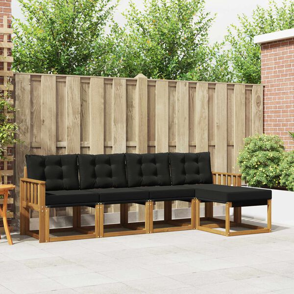 vidaXL Set di divani da esterno con cuscino 5 pcs Naturale e Nero
