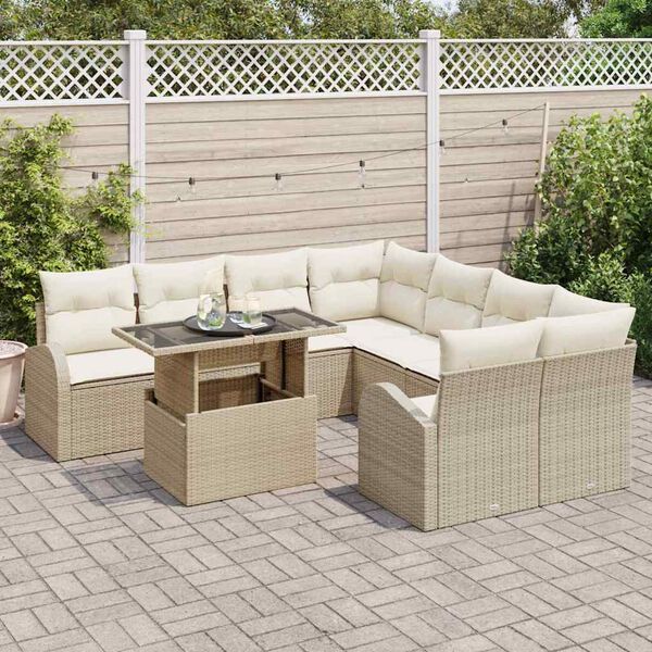 vidaXL Set Divano da Giardino con archiviazione 9 pcs Beige polyrattan