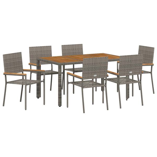 vidaXL Set da Pranzo per Giardino 7 pcs Grigio polyrattan