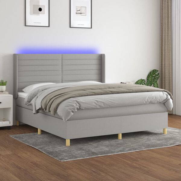 vidaXL Letto a Molle Materasso e LED Grigio Chiaro 180x200 cm Tessuto