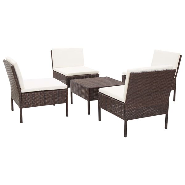 vidaXL Set Divani da Giardino 5 pz con Cuscini in Polyrattan Marrone