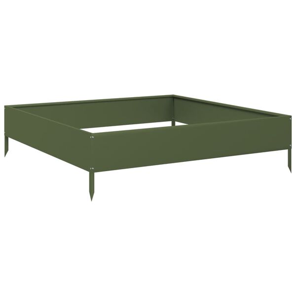 vidaXL Fioriera Rialzata Giardino Verde Oliva 100x100x26 cm Acciaio