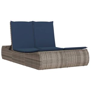vidaXL Lettino Prendisole Doppio con Cuscini Grigio in Polyrattan