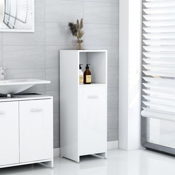 vidaXL Mobile da Bagno Bianco Lucido 30x30x95 cm in Legno Multistrato