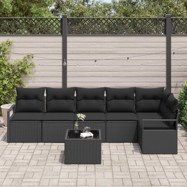 vidaXL Set di divani con cuscino 7 pcs Nero polyrattan