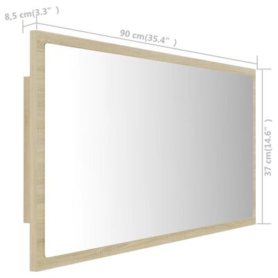 vidaXL Specchio da Bagno LED Rovere Sonoma 90x8,5x37 cm in Acrilico