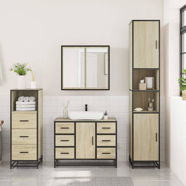 vidaXL Set Mobili da Bagno 3 pz Rovere Sonoma in Legno Multistrato