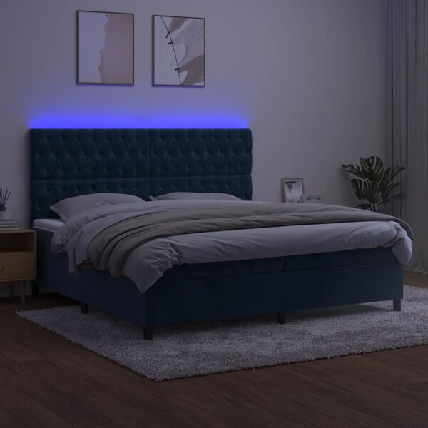 vidaXL Letto a Molle con Materasso e LED Blu Scuro 200x200 cm