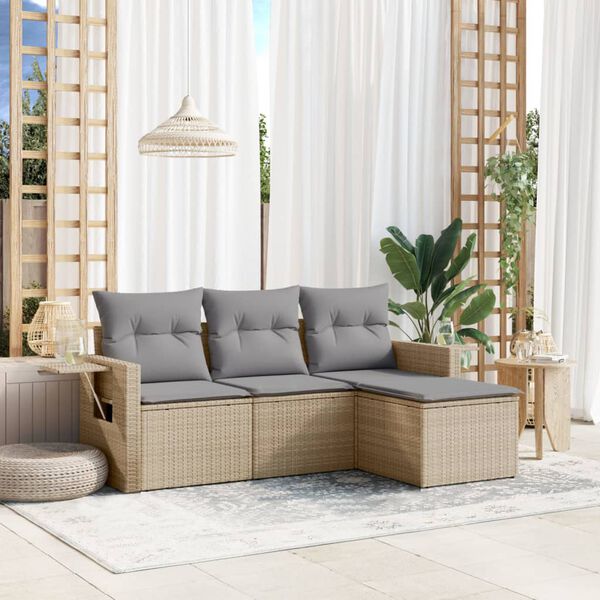 vidaXL Set Divano da Giardino 4 pz con Cuscini Beige in Polyrattan