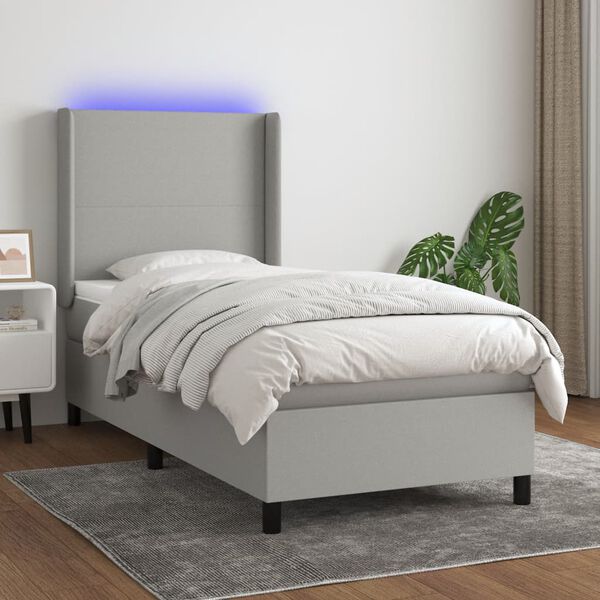 vidaXL Letto a Molle Materasso e LED Grigio Chiaro 100x200 cm Tessuto