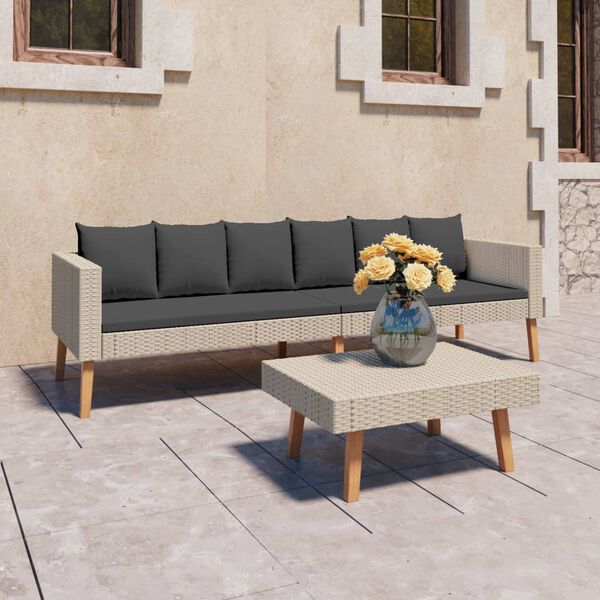 vidaXL Set Divani da Giardino 2 pz con Cuscini in Polyrattan Beige