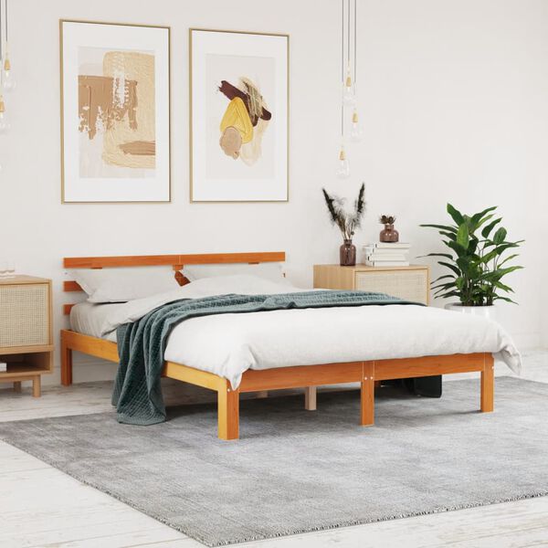 vidaXL Letto senza Materasso Marrone Cera 120x200 cm in Legno di Pino