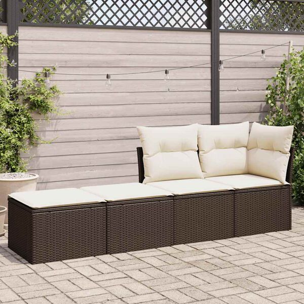 vidaXL Set Divano Giardino 4 pz con Cuscini Marrone Polyrattan Acacia