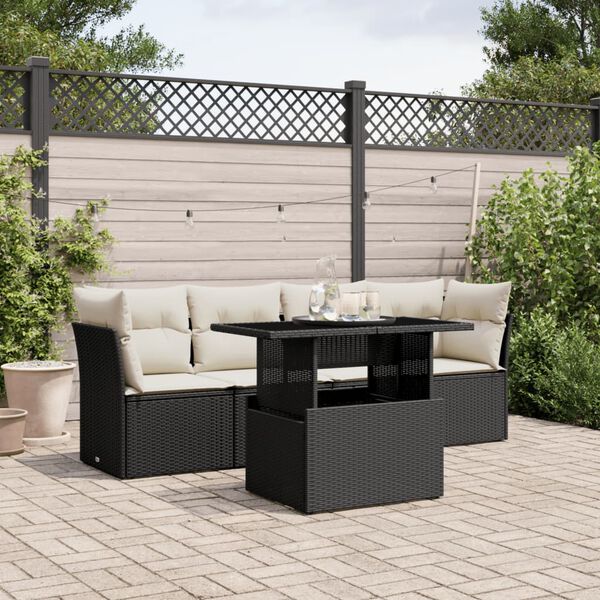 vidaXL Set Divani da Giardino 5 pz con Cuscini in Polyrattan Nero