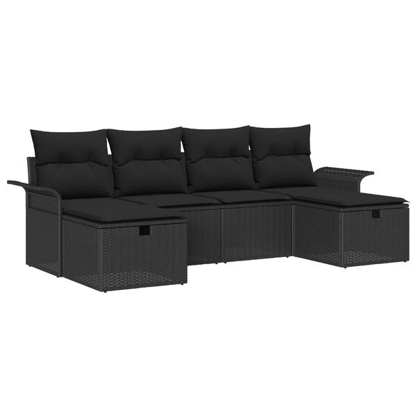 vidaXL Set Divano da Giardino con cuscino 6 pcs Nero polyrattan