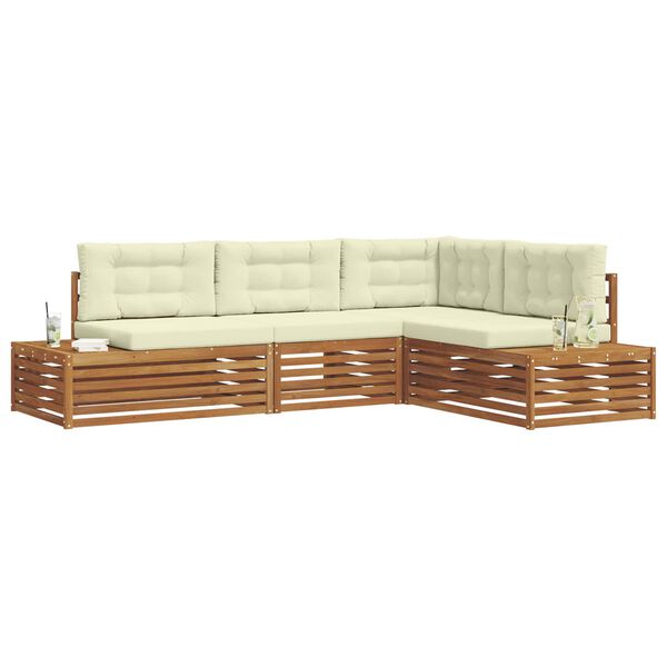 vidaXL Set di divani da esterno con cuscino 4 Pezzo Naturale e Crema