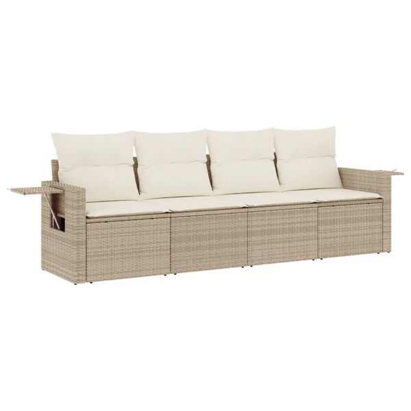 vidaXL Set Divano da Giardino 4 pz con Cuscini Beige in Polyrattan
