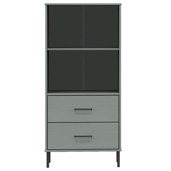 vidaXL Libreria 2 Cassetti Grigio 60x35x128,5 cm Legno Massello OSLO