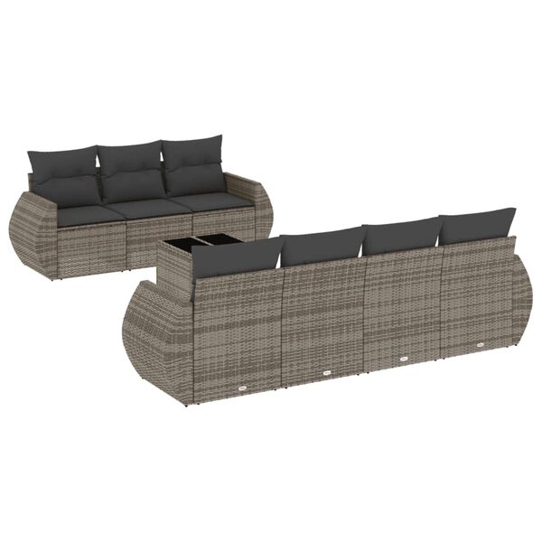 vidaXL Set Divano da Giardino 8 pz con Cuscini Grigio in Polyrattan