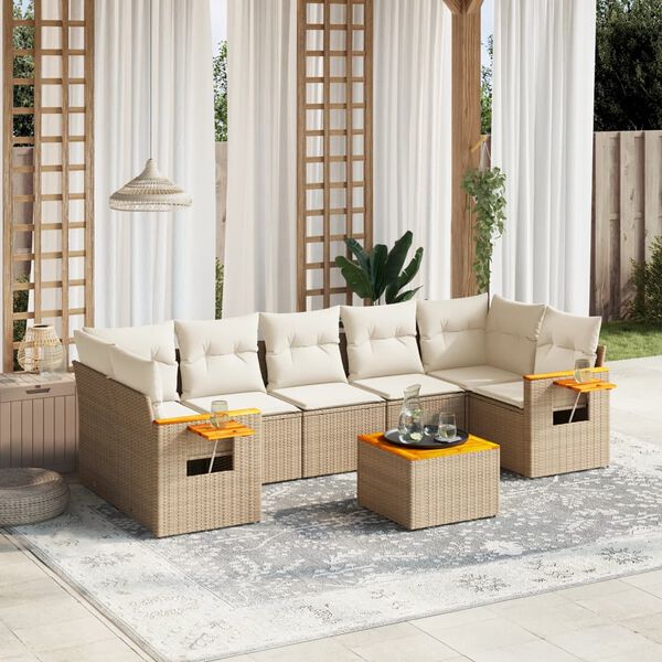 vidaXL Set Divano da Giardino 8 pz con Cuscini Beige in Polyrattan