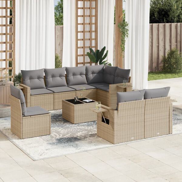 vidaXL Set Divano da Giardino 9 pz con Cuscini Beige in Polyrattan