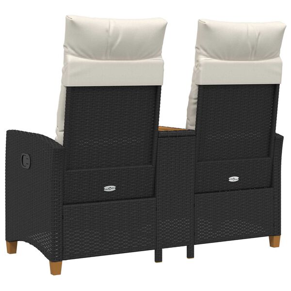 vidaXL Panchina reclinabile con tavolo Nero e Bianco Crema polyrattan