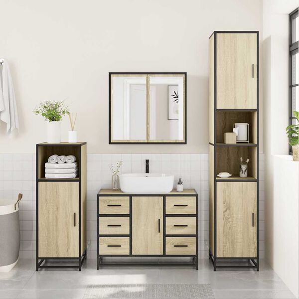 vidaXL Set Mobili da Bagno 2 pz Rovere Sonoma in Legno Multistrato