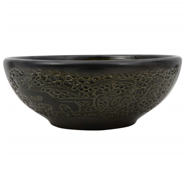 vidaXL Lavabo da Appoggio Nero Rotondo Φ41x14 cm Ceramica