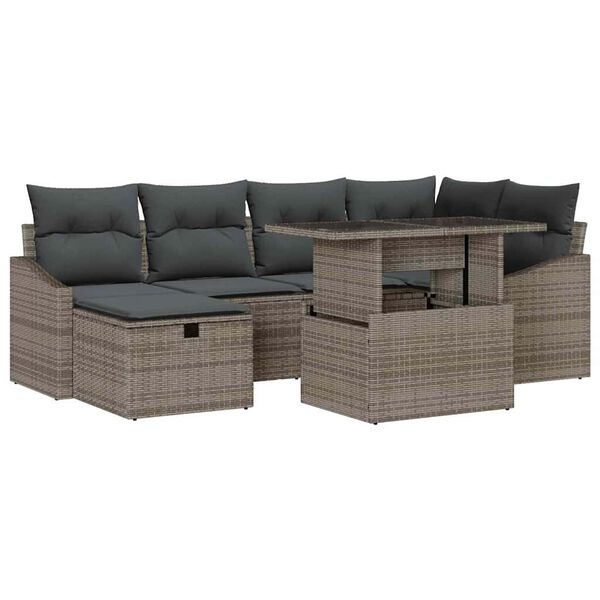 vidaXL Set Divano da Giardino con cuscino 7 pcs Grigio polyrattan