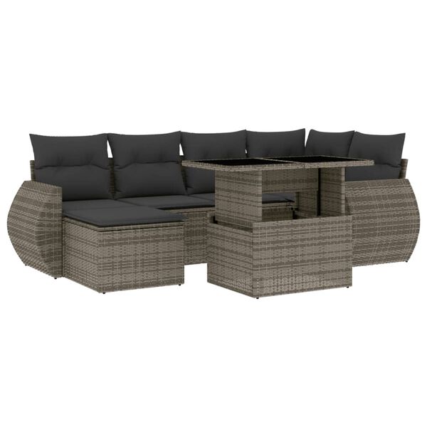 vidaXL Set Divani da Giardino 7 pz con Cuscini Grigio in Polyrattan
