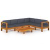 vidaXL Set Divani Giardino 7 Posti Cuscini Grigi Scuro Massello Acacia