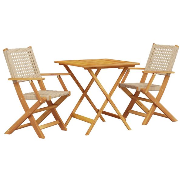 vidaXL Set da Bistrot 3 pz Beige in Polyrattan e Legno Massello