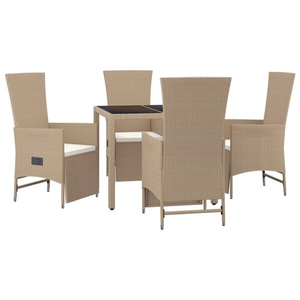 vidaXL Set da Pranzo da Giardino 5 pz con Cuscini Beige in Polyrattan