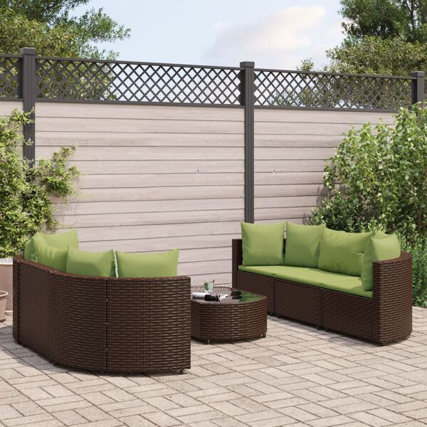 vidaXL Set Divani da Giardino 7 pz con Cuscini Marrone in Polyrattan
