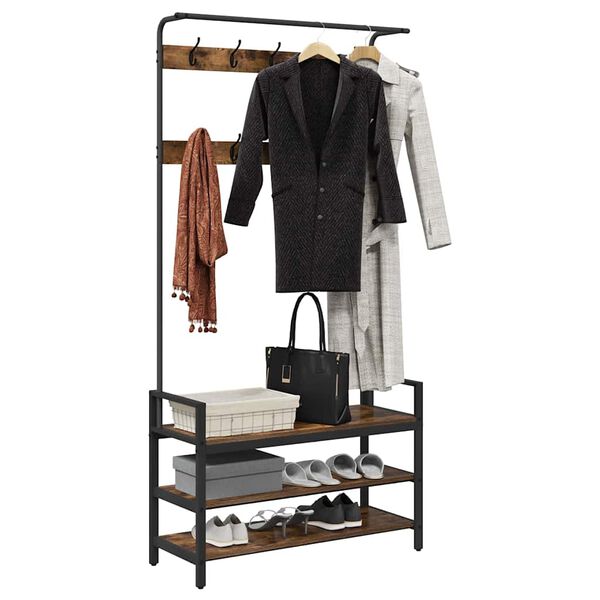 vidaXL Appendiabiti Rovere fum&eacute; 95 x 34 x 184 cm Legno multistrato