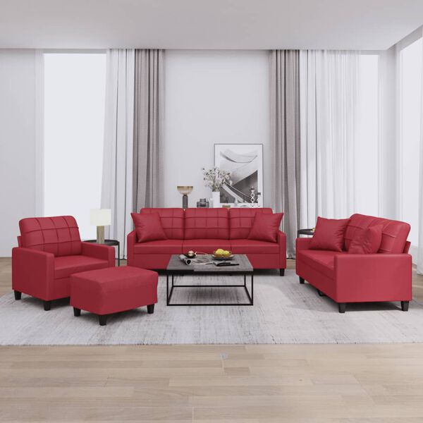 vidaXL Set di Divani 4 pz con Cuscini Rosso Vino in Similpelle