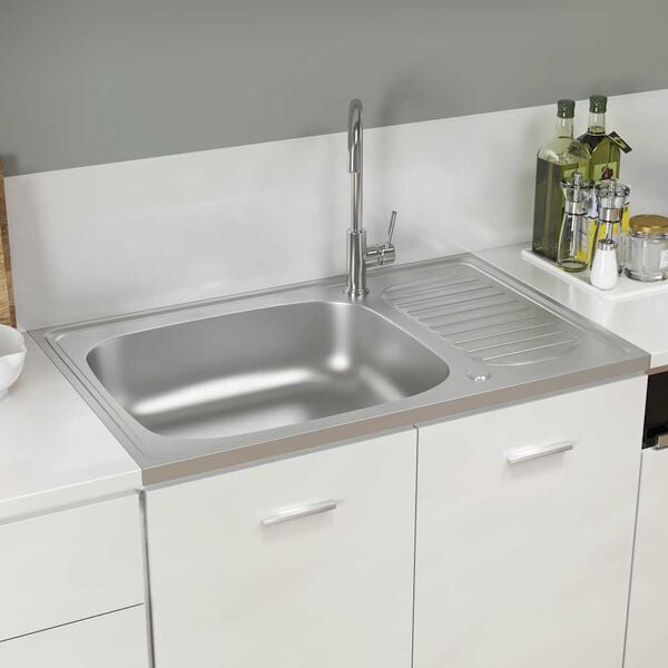 vidaXL Lavello da Cucina con Scarico Argento 800x500x155 in Acciaio