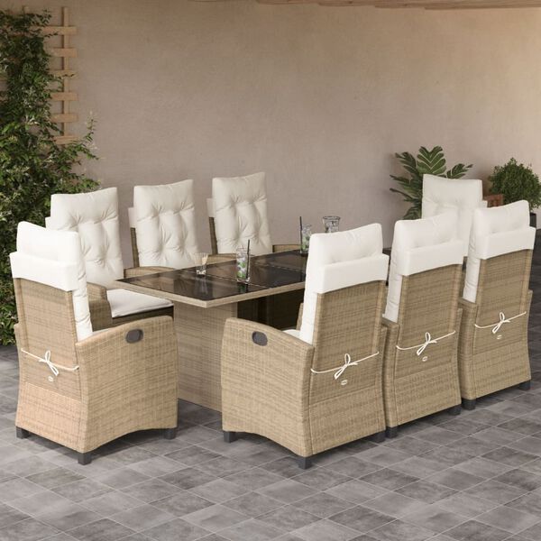 vidaXL Set da Pranzo da Giardino 9 pz con Cuscini Beige in Polyrattan